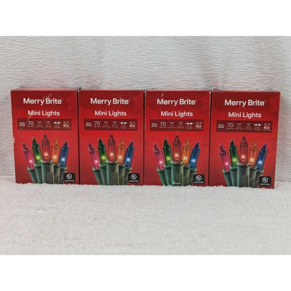 Christmas - Merry Brite - 70 Count - Mini Lights - Multi Color/Green Wire 4 Pack